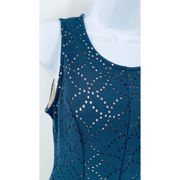 Francesca’s Collection Bird Cage Label Navy and Tan Dress Small A Line Lined - Picture 2 of 8